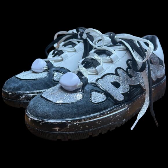 P448 George Stella Low Top Women's EU 41 US 10-10.5 Sneakers Black White Shoes - Picture 2 of 13